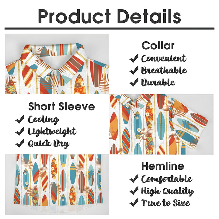 Men's Hawaiian Surfboard Print Casual Short Sleeve Shirt 2410005855