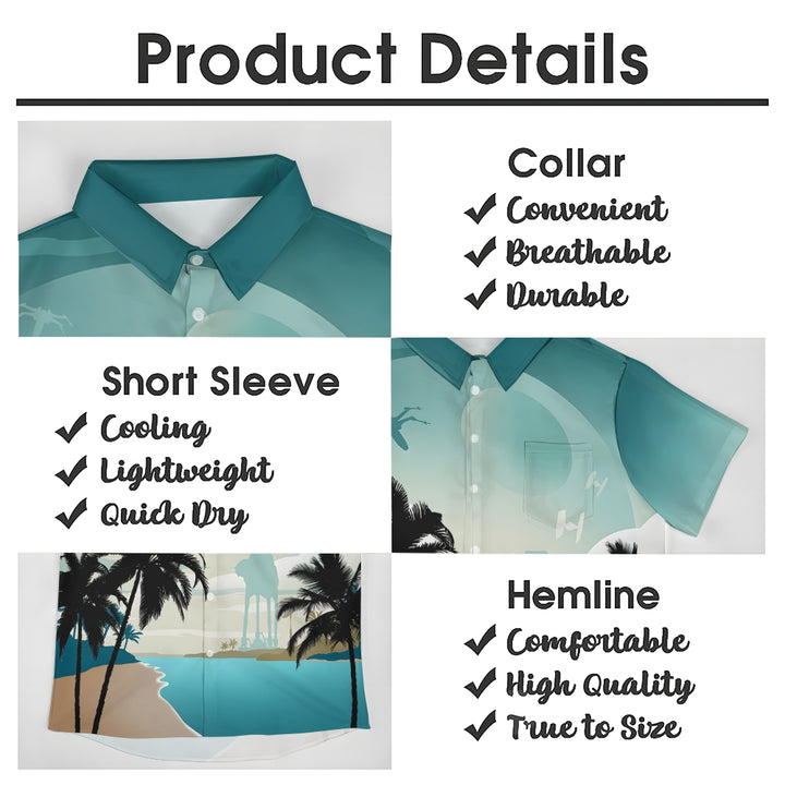 Quiet Beach Coconut Tree Technology Battle Armor Silhouette Printing Short Sleeve Shirt 2404001919
