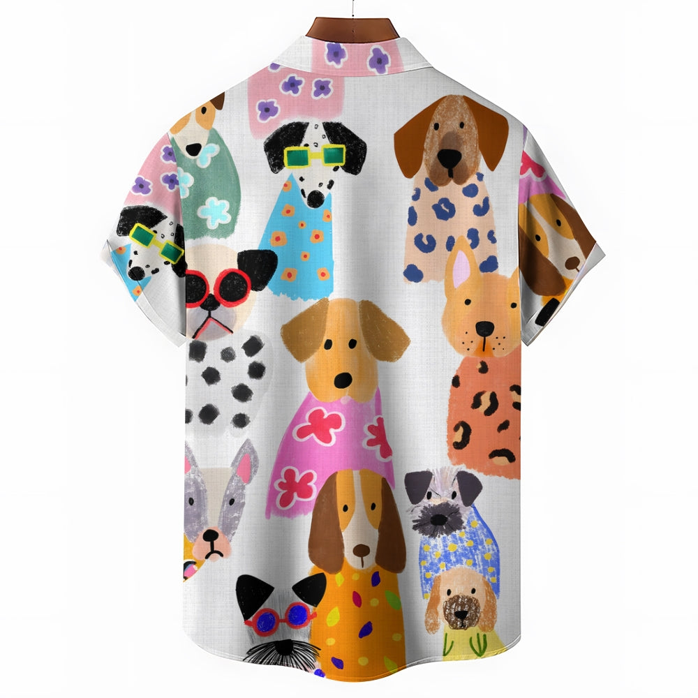 Dogs Cartoon Casual Large Size Short Sleeve Shirt 2407004317