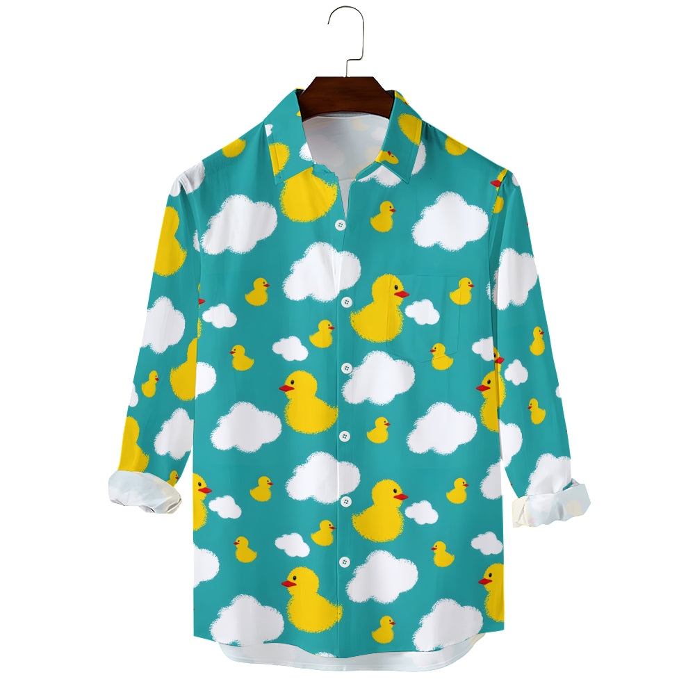 Little Yellow Duck White Cloud Print Casual Short Sleeve Shirt 2403000185