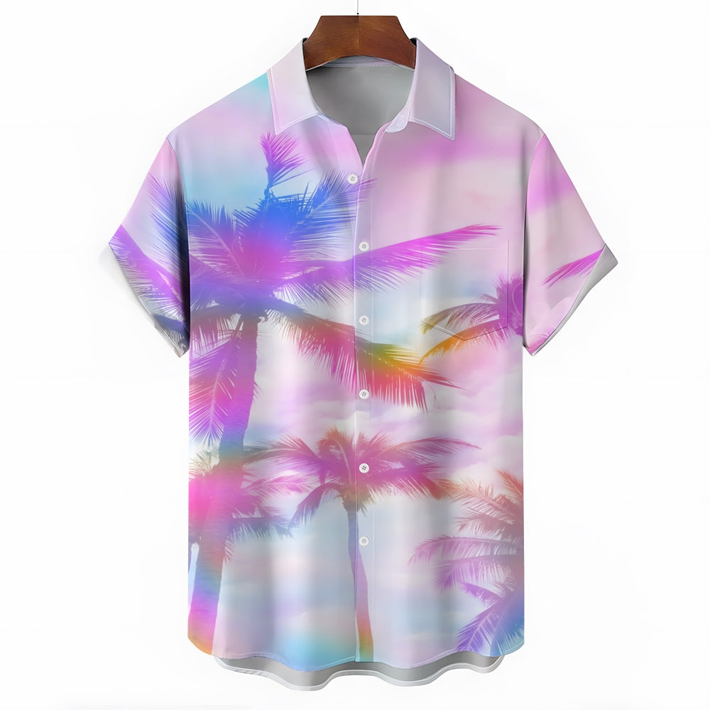 Colorful Coconut Trees Hawaiian Casual Short Sleeve Shirt 2404000409