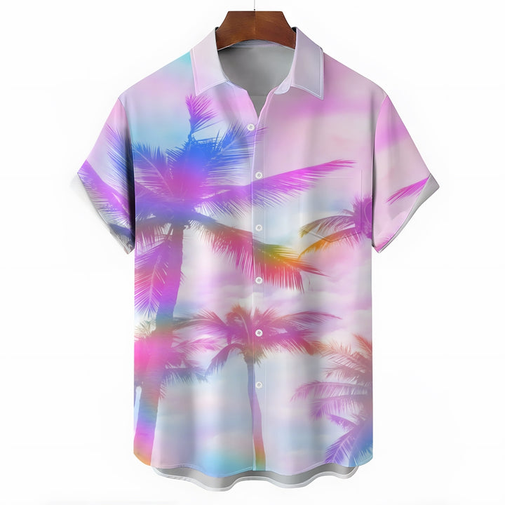Colorful Coconut Trees Hawaiian Casual Short Sleeve Shirt 2404000409