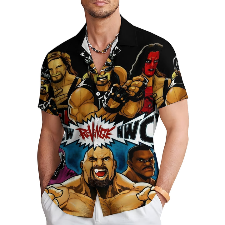 Cartoon Wrestler Print Casual Short Sleeve Shirt 2409004513