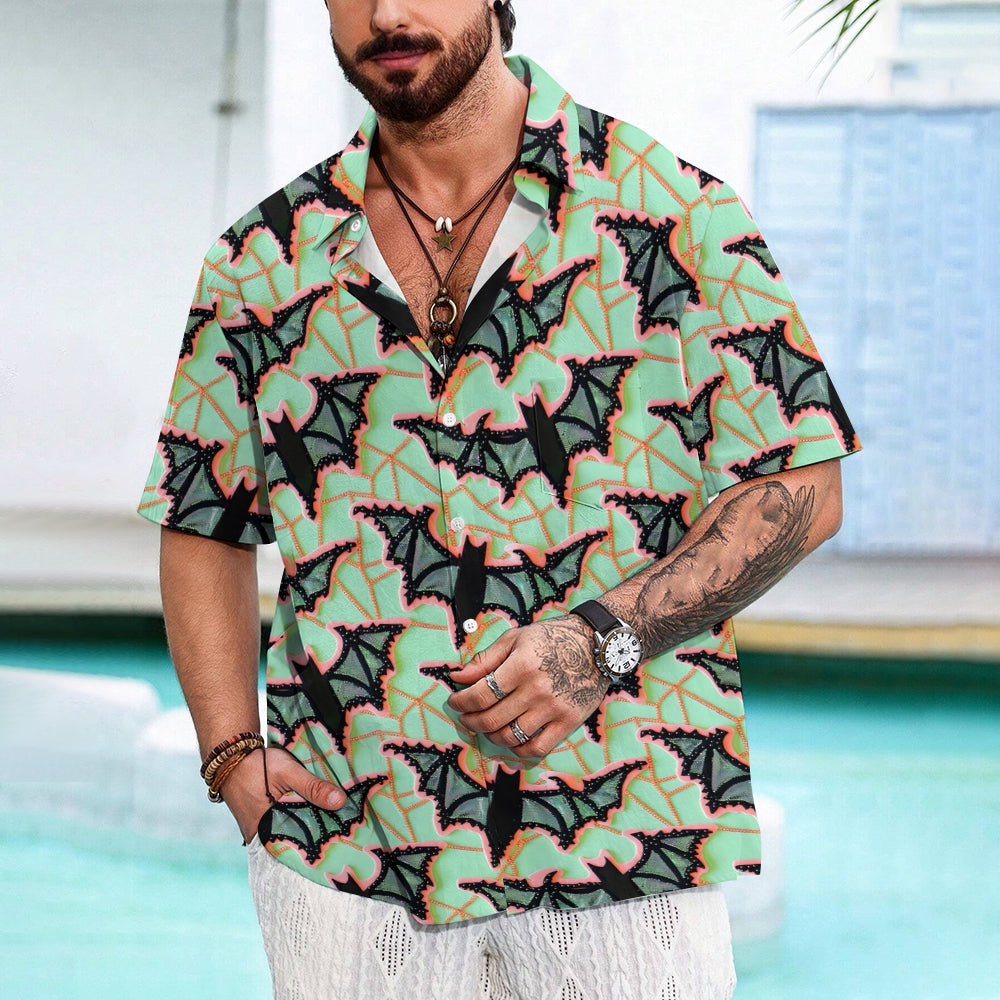 Bat Decorative Print Casual Oversized Short Sleeve Shirt 2407003771