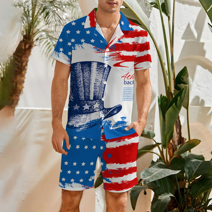 Men's American Flag Print Beach Two-Piece Suit 2404000015
