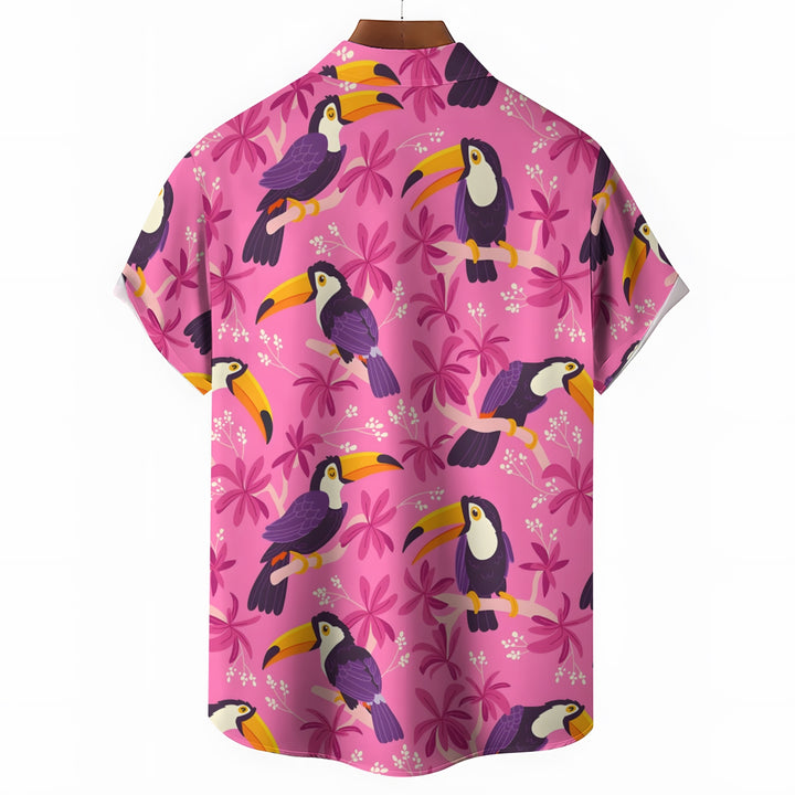 Men's Hawaiian Toucan Print Casual Short Sleeve Shirt 2403000504