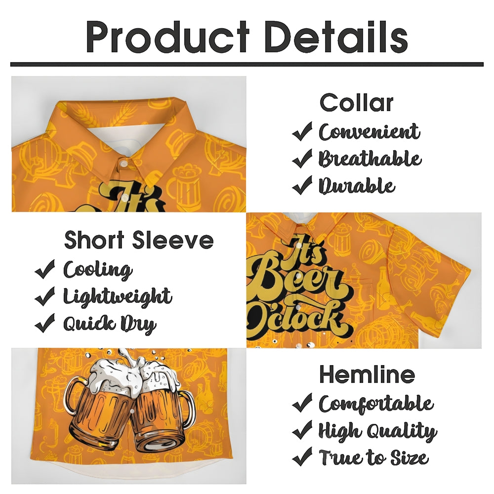 Men's Beer Time Print Casual Hawaiian Short Sleeve Shirt 2411005138