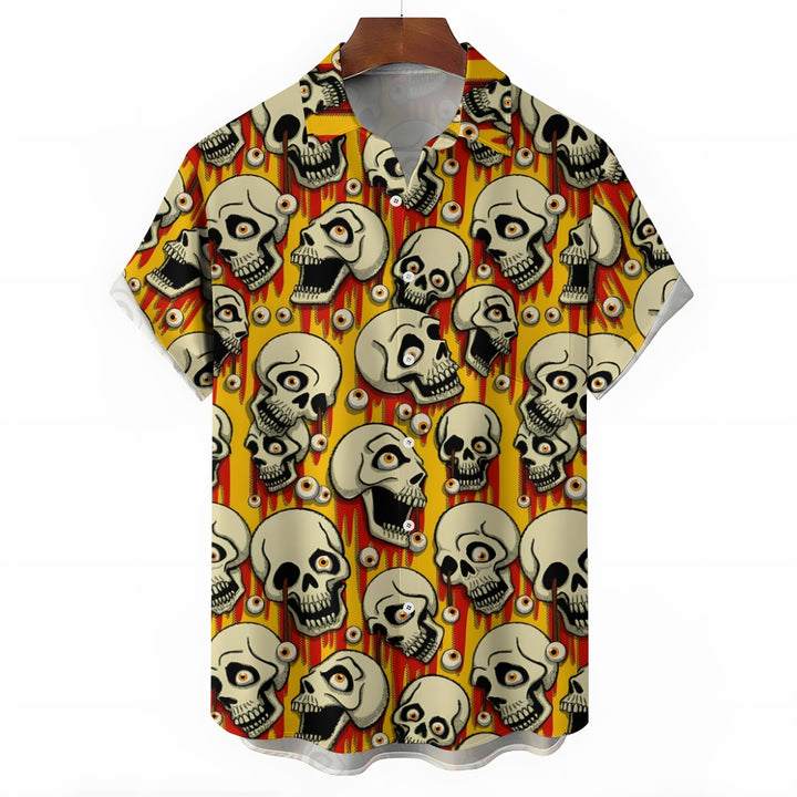 Halloween Skull Horror Men's Casual Short Sleeve Shirt 2407004570