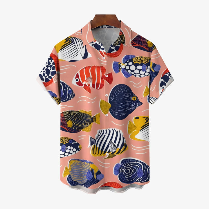 Men's Sea Fish Print Hawaiian Casual Short Sleeve Shirt 2412010184