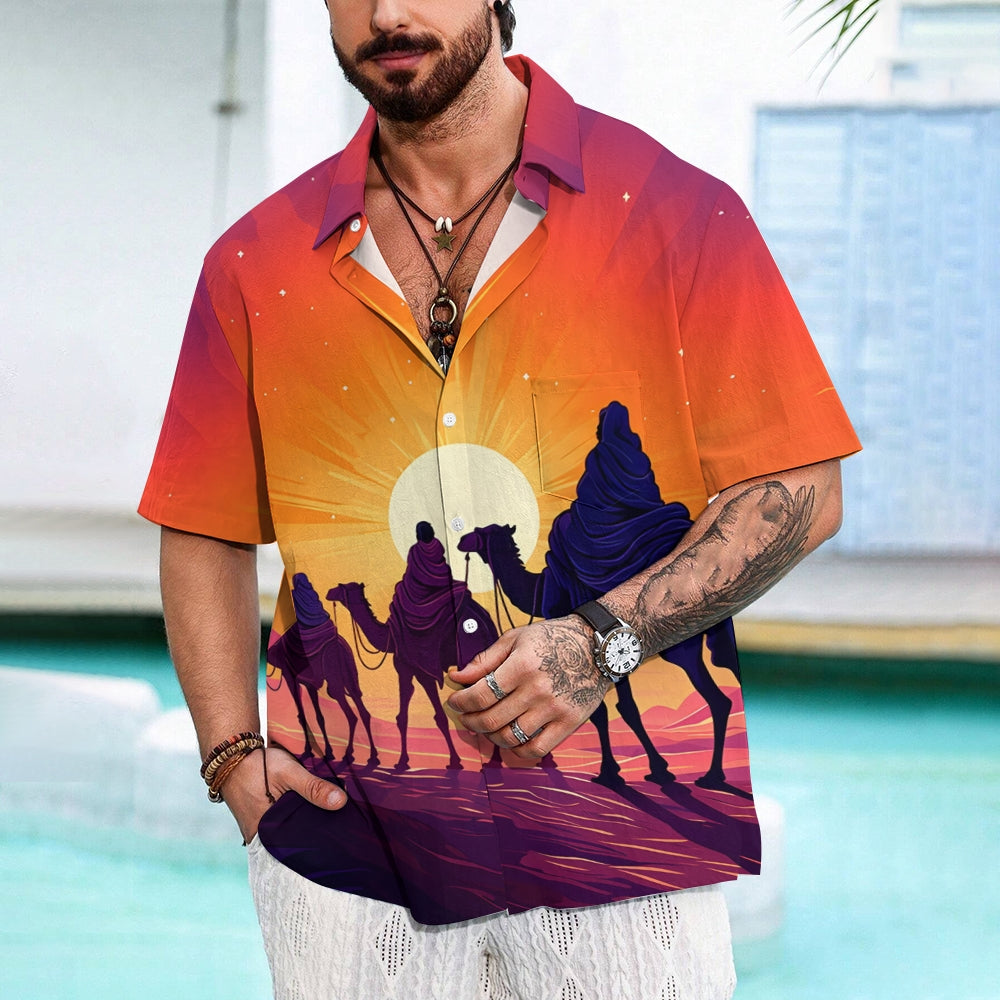 Three Kings Day Prints Casual Short Sleeve Shirt 2411013104