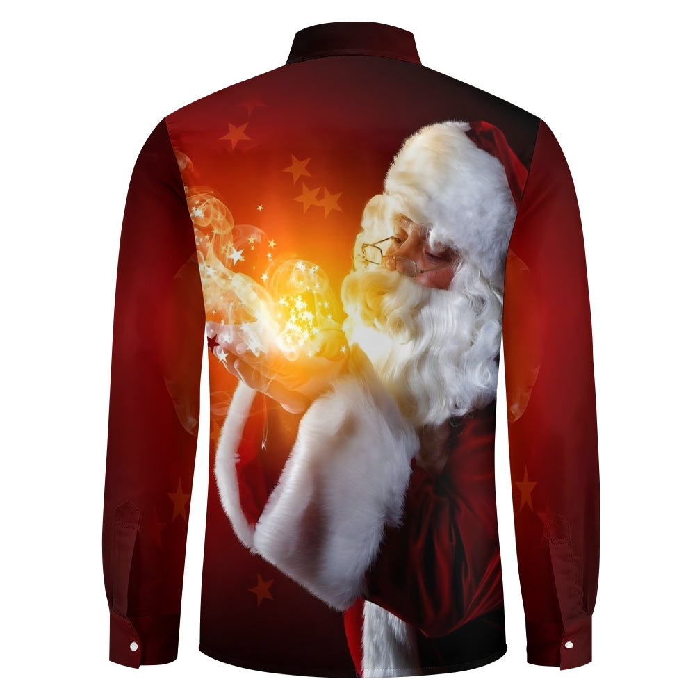 Christmas Santa Claus Shining Star Printed Long Sleeve Shirt 2411003322