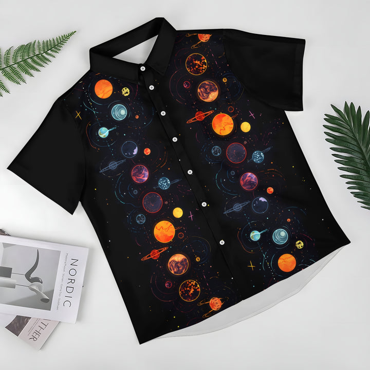 Men's Space Planet Print Casual Short Sleeve Shirt 2404000407