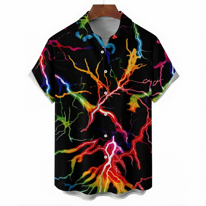 Men's Colorful Lightning Print Casual Short Sleeve Shirt 2410009058