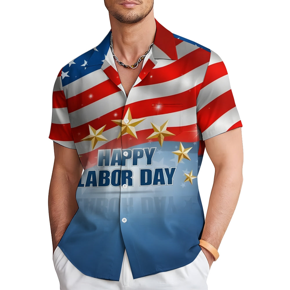 Happy Labor Day Casual Large Size Short Sleeve Shirt 2408000353