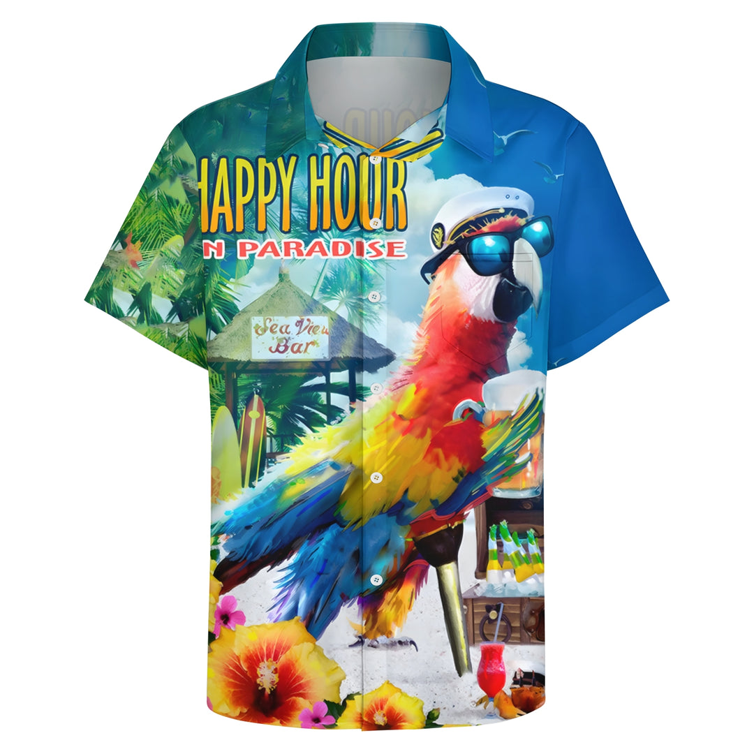 Men's Hawaiian Parrot Beer Print Casual Short Sleeve Shirt 2404001293