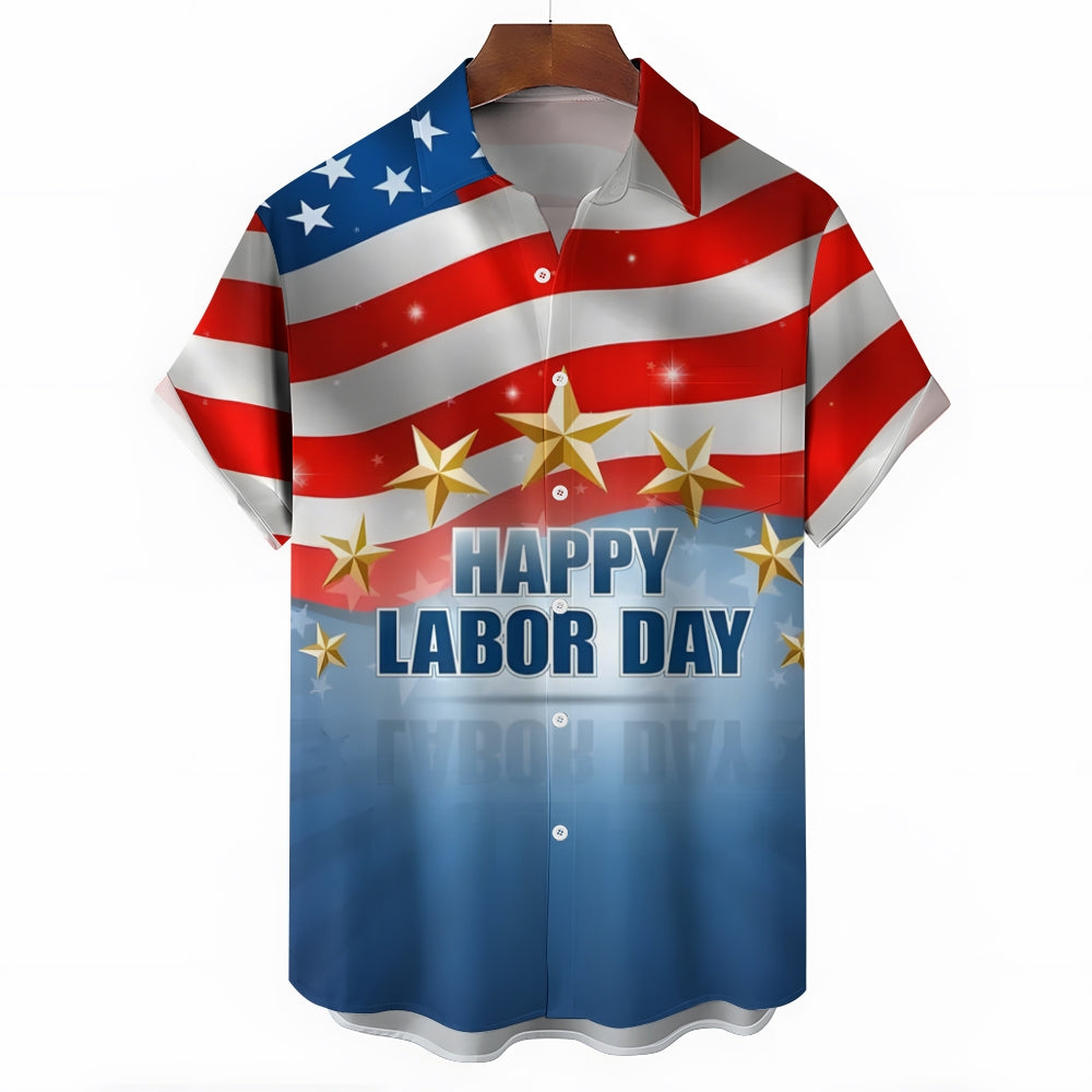 Happy Labor Day Casual Large Size Short Sleeve Shirt 2408000353