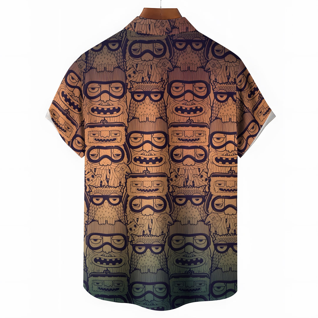 Men's TIKI Art Casual Short Sleeve Shirt 2403000914