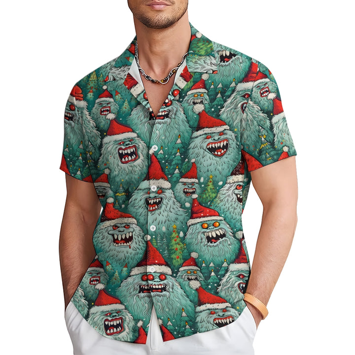 Men's Christmas Snow Monster Casual Short Sleeve Shirt 2411007849