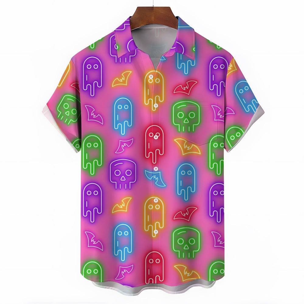 Halloween Neon Ghost Casual Large Size Short Sleeve Shirt 2407005437