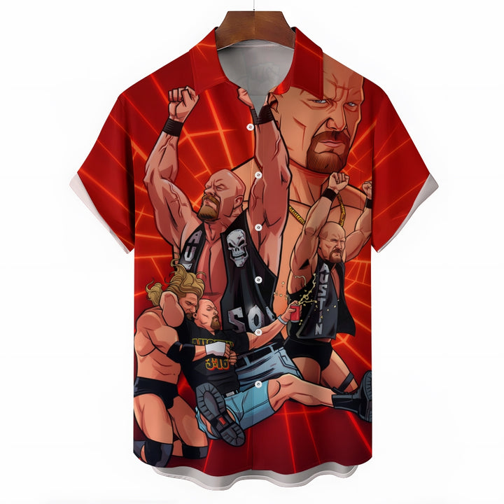 Cartoon WWE Wrestler Print Casual Short Sleeve Shirt 2409004544