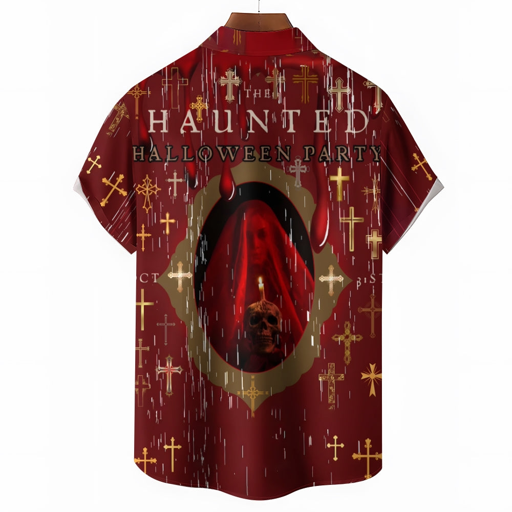 Halloween Horror Bloody Cross Short Sleeve Shirt 2408000244