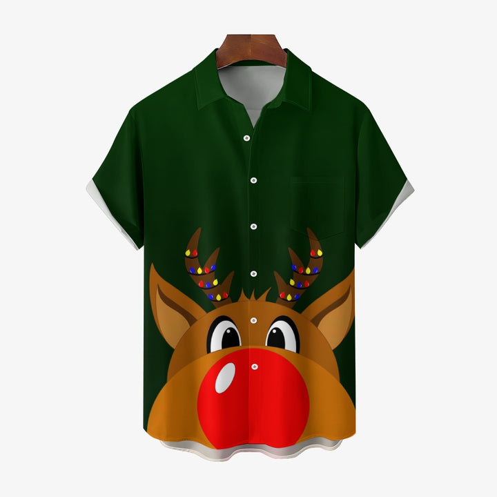 Christmas Elk Casual Short Sleeve Shirt 2409009578