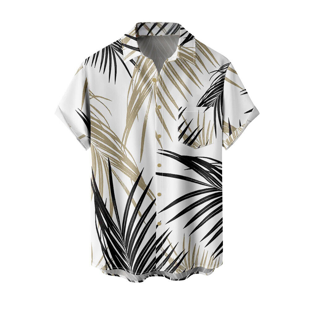 Men's Vintage Hawaiian Breast Pocket Short Sleeve Shirt 2406002461