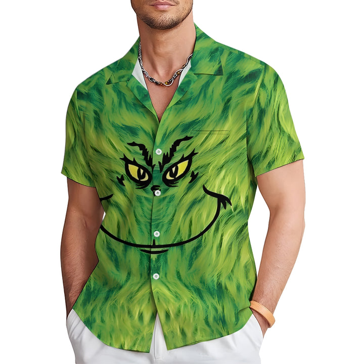 Christmas Green Monster Print Short Sleeve Shirt 2410004404