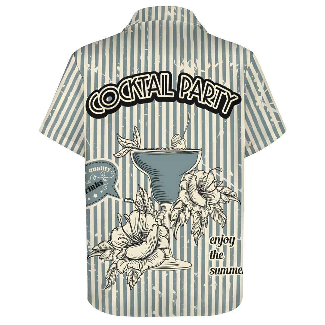 Men's Cocktail Stripe Print Casual Short Sleeve Shirt 2403000669