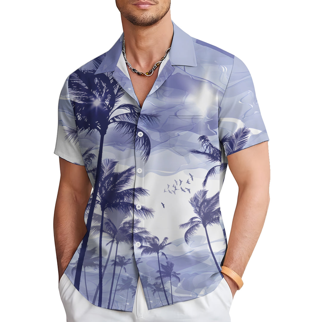 Men's Hawaiian Vacation Palm Tree Print Casual Short Sleeve Shirt 2404000843