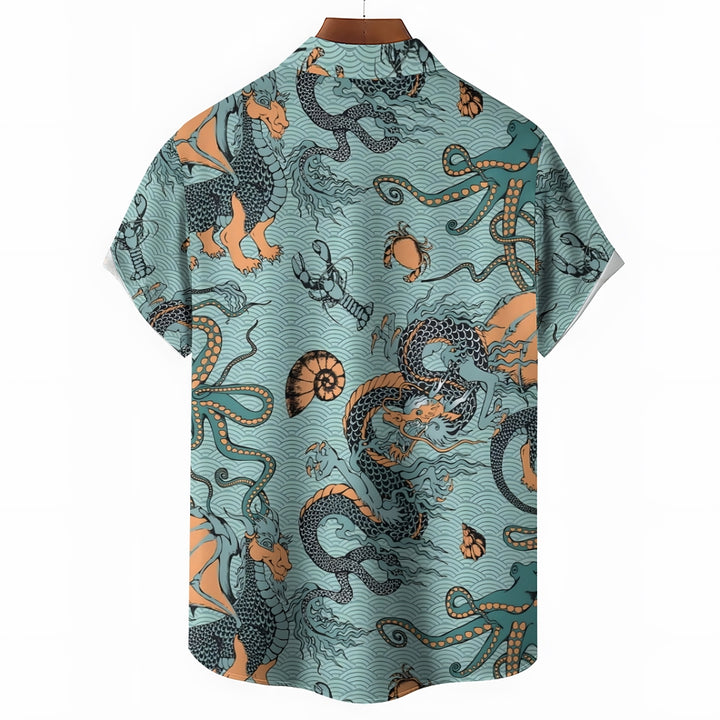 Mythical Beasts And Marine Life Prints Short Sleeve Shirt 2410006997