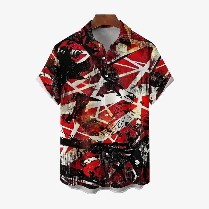 Retro Classic Electric Guitar Frankenstrat Casual Short Sleeve Shirt 2404000707