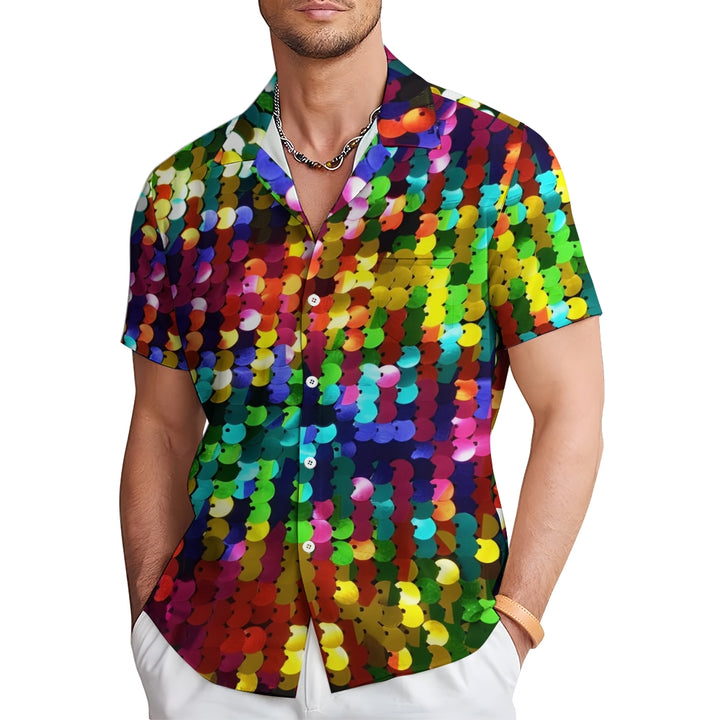 Men's Colorful Sequined Casual Short Sleeve Shirt 2409006227