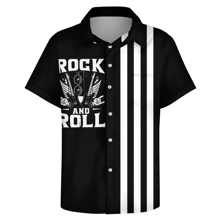 Rock Music Print Bowling Shirt Plus Size Casual Short Sleeve Shirt 2404000705