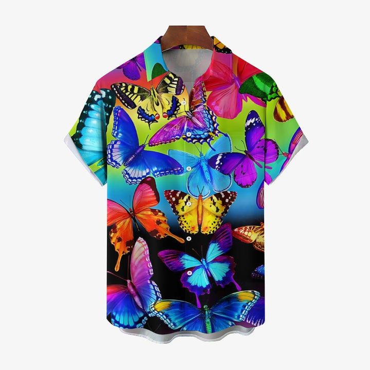 Colorful Butterfly Print Casual Oversized Short Sleeve Shirt 2407005199