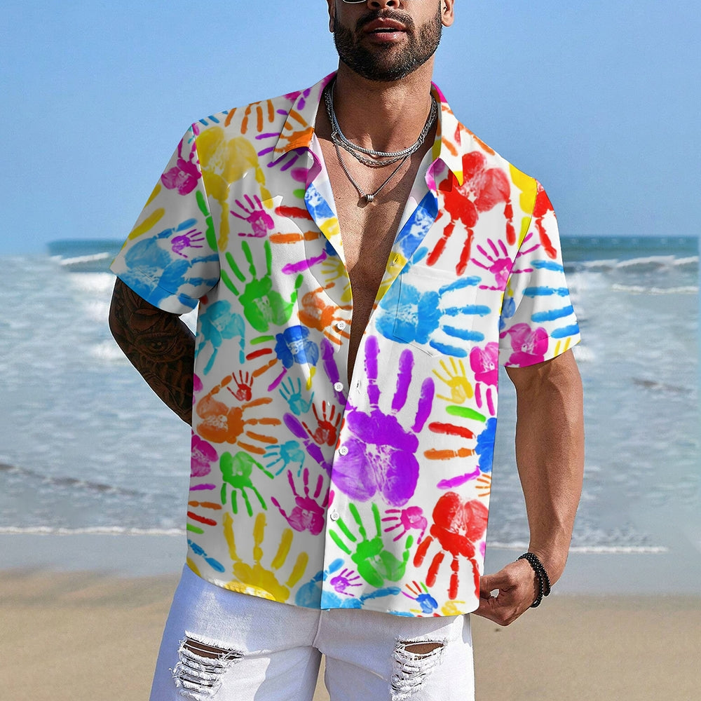 Colorful Palm Prints Casual Short Sleeve Shirt 2412005990