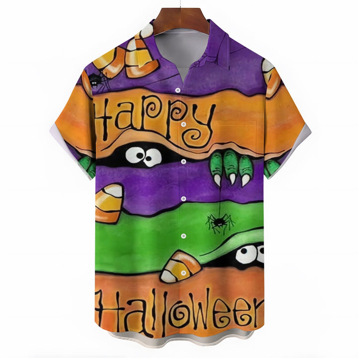 Happy Halloween Linen Short Sleeve Shirt 2409008853