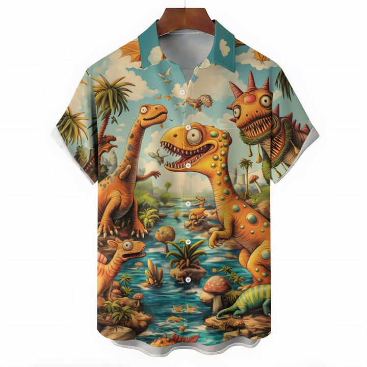 Funny Dinosaur Print Casual Short Sleeve Shirt 2408004532