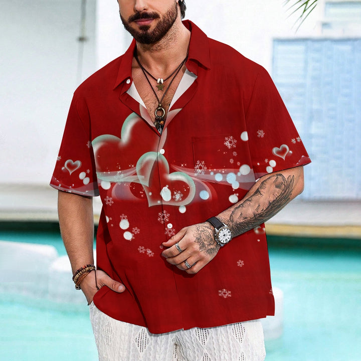 Men's Valentine's Day Heart Print Short Sleeve Shirt 2412008913