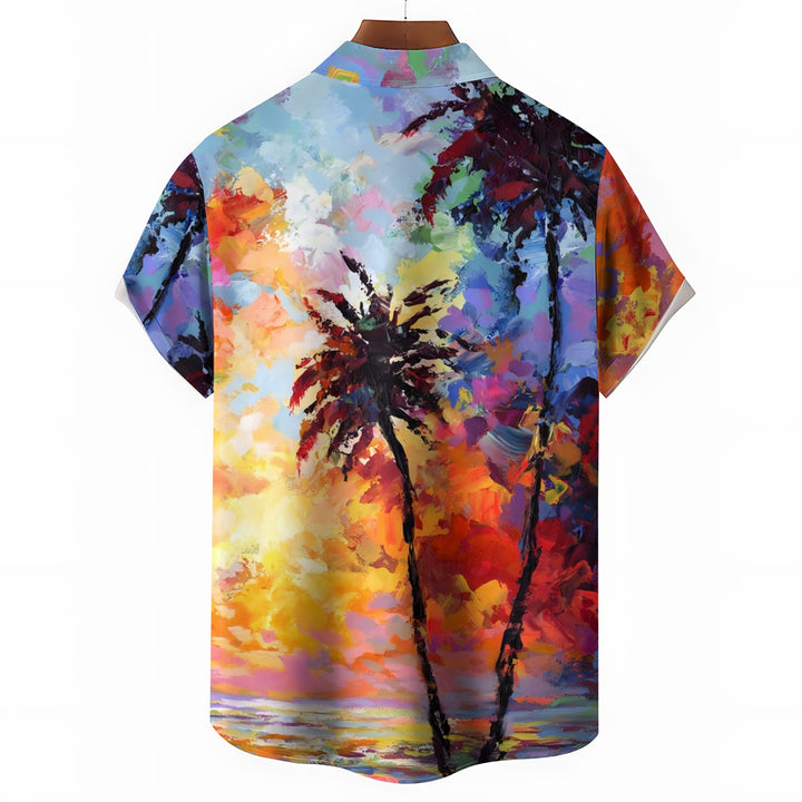 Hawaiian Coconut Tree Oil Painting Art Print Short Sleeve Shirt 2404001791