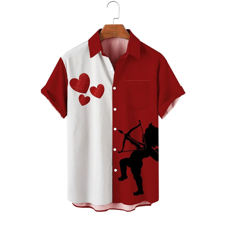 Casual Valentine's Day Cupid Creative Pocket Short Sleeve Shirt