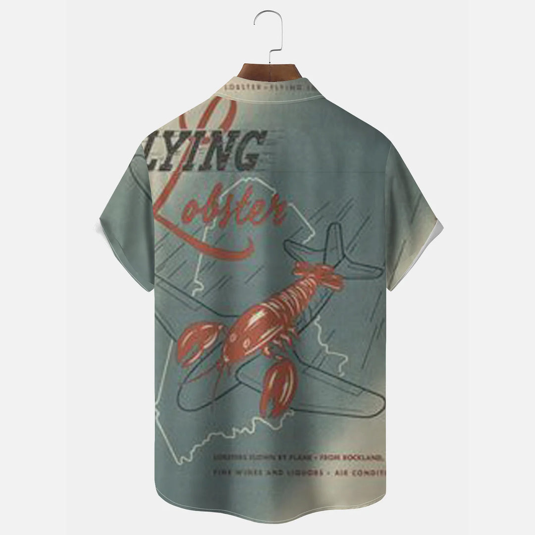 Oversized Short-Sleeved Lobster Print Shirt