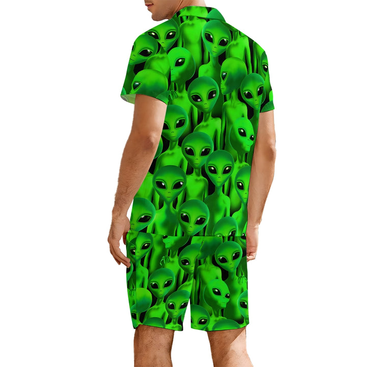 Men's Fluorescent Alien Print Print Beach Two-Piece Suit 2403000650