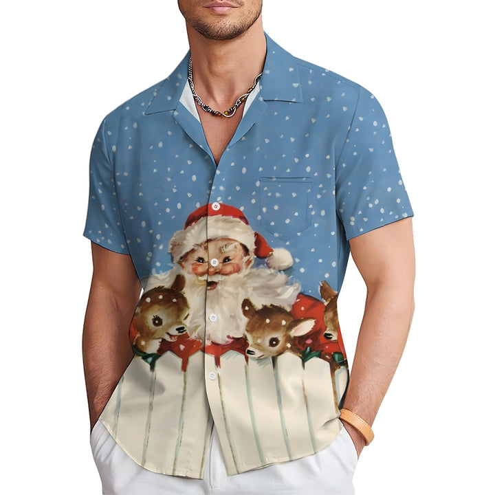 Christmas Santa Claus Print Casual Short Sleeve Shirt 2410006264