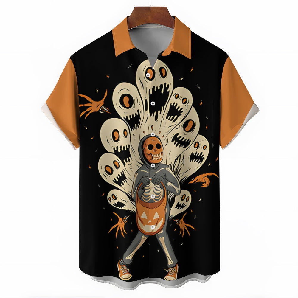 Halloween Ghost Prints Casual Short Sleeve Shirt 2408004641