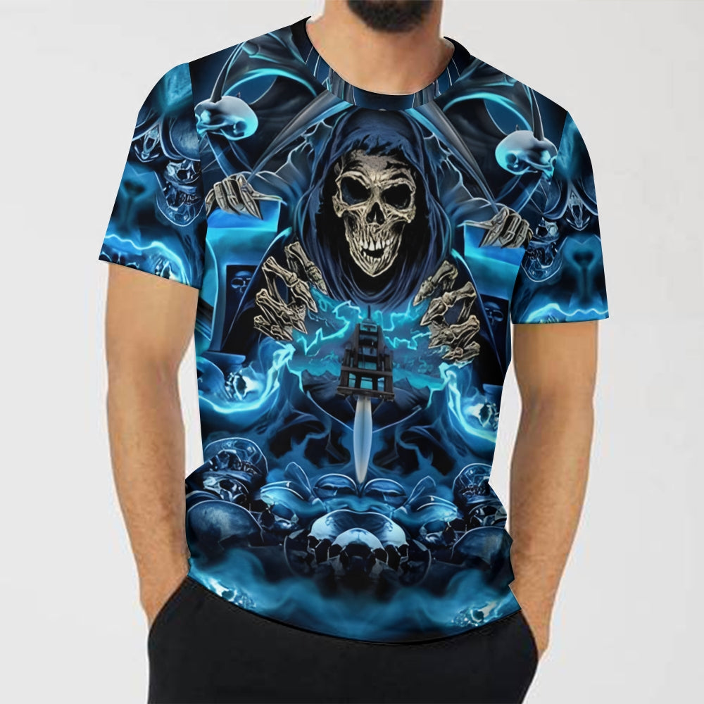 Halloween Skull Print Casual Short Sleeve T-Shirt 2408006920