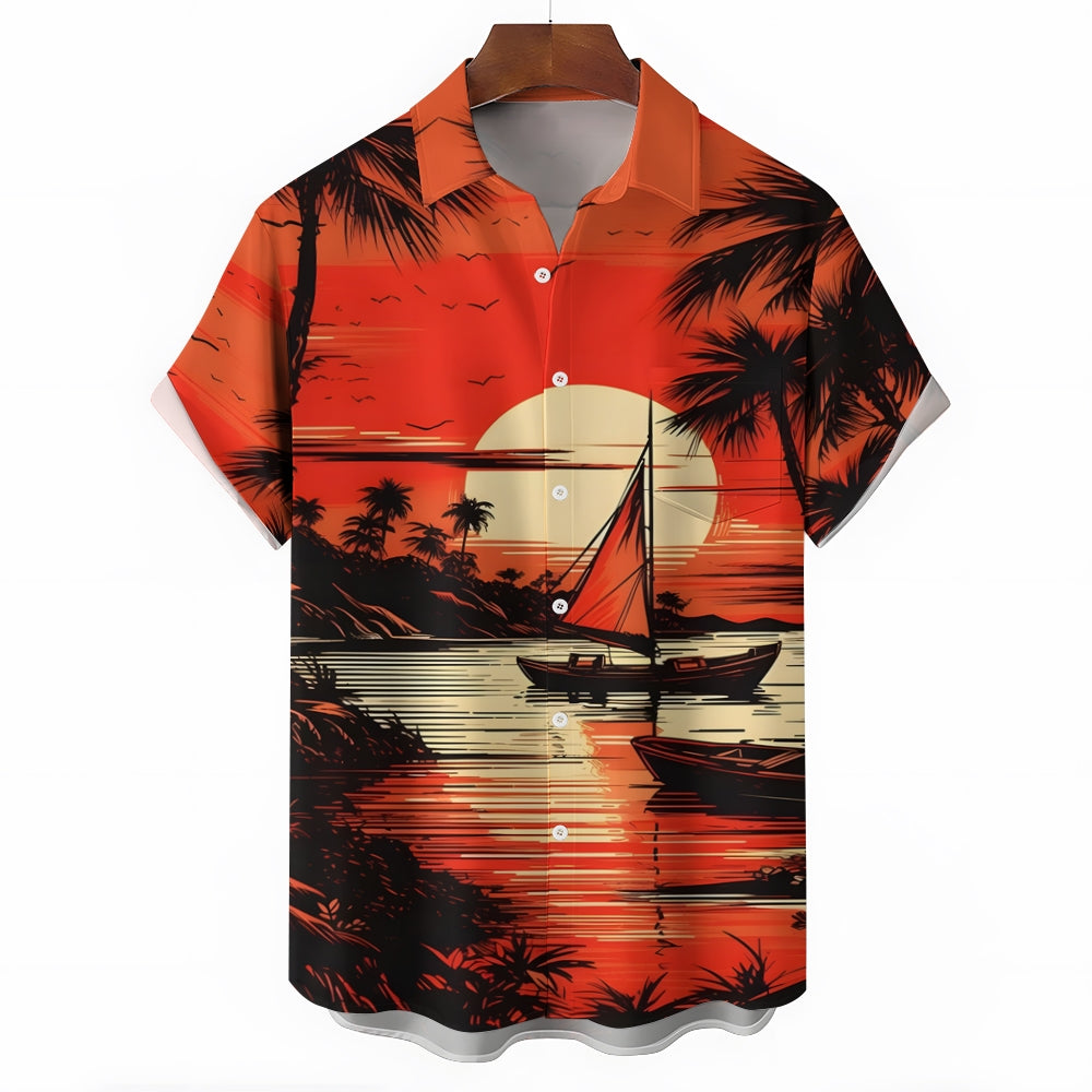 Men's Sunset Print Casual Short Sleeve Shirt 2403000536