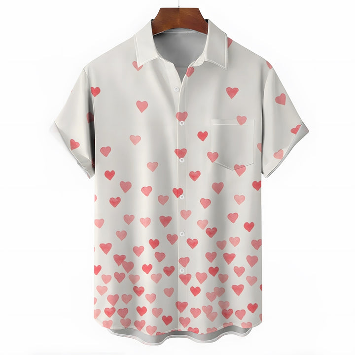 Valentine's Day Gradient Heart Print Short Sleeve Shirt 2412008008