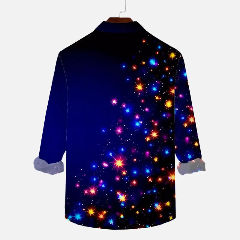 Fantasy Blue Neon Universe Starry Printing Long Sleeve Shirt