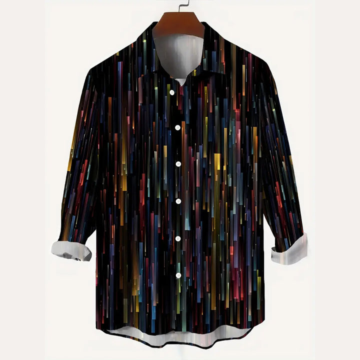 Men's Rainbow Stripe Gradient Print Long Sleeve Shirt